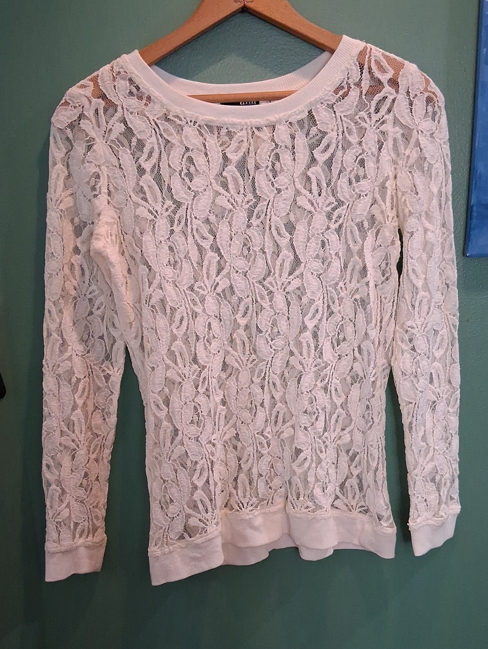 a.n.a White Lace Long-Sleeve Crewneck Top